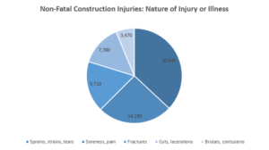 pie chart on non-fatal U.S. construction injuries by nature of illness or injury